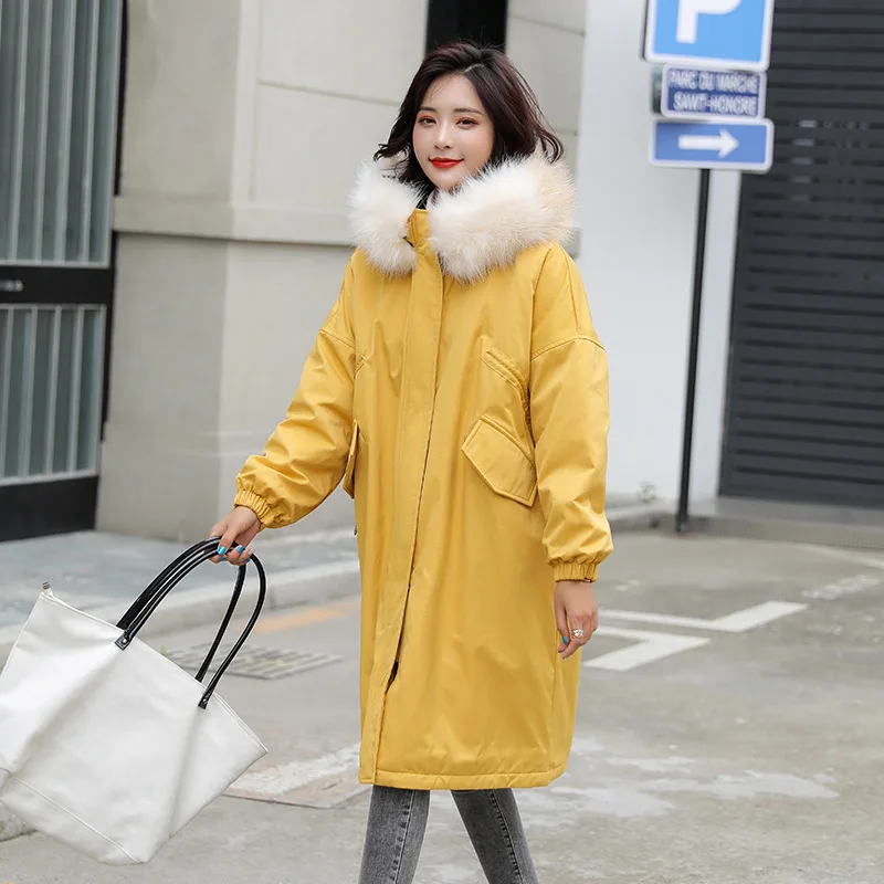 

Photo Shoot 2019 New Style Korean-style Lambs Wool Coat Large Fur Collar Mid-length Thick plus Velvet Cotton-padded Clothes