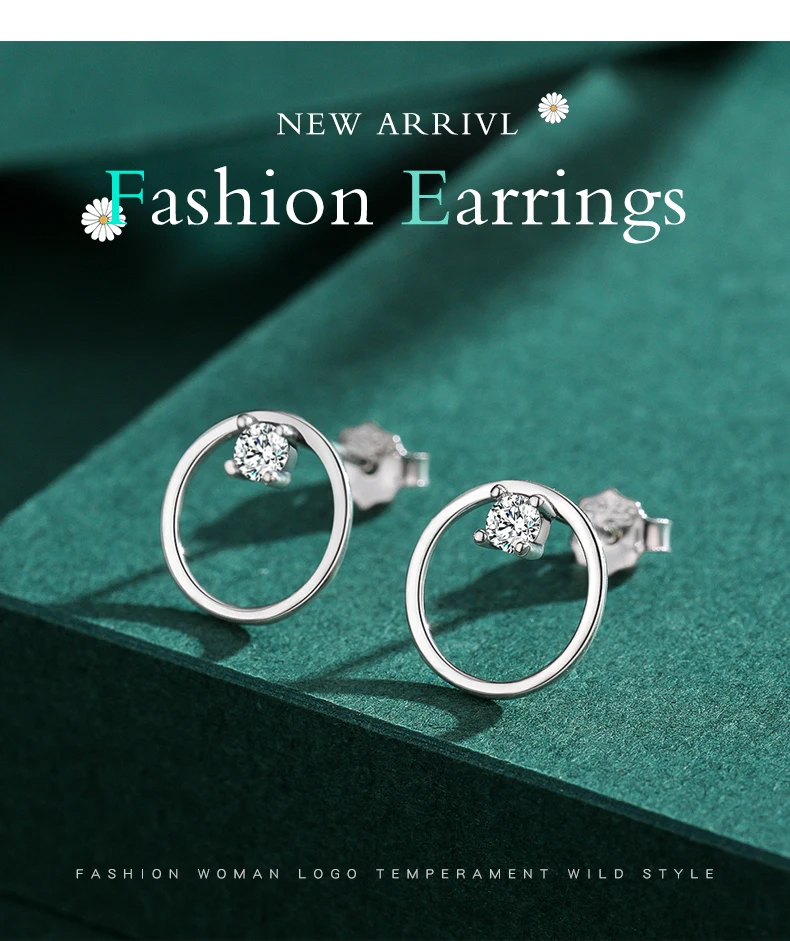 Modian 100 % 925 Sterling Silber Vintage Kreis Mode minimalistische schillernde Ohrstecker für Hochzeit edlen Schmuck Giftsomen W – Detail 4