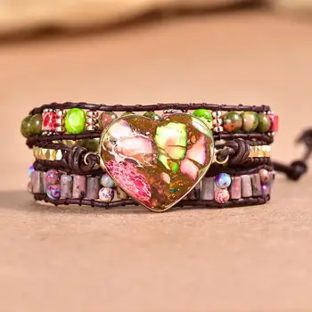 

New arrival Female jewelry Japser heart Bracelet Natural stone multilayer Wrap bracelet