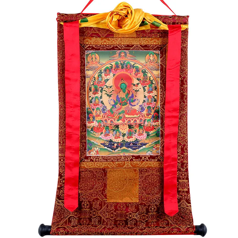 Thangka Тибетский ручной работы двухэтажный статуи Будды Thangka Висячие тибетские украшения гостиной фрески длинные 125 см - Цвет: C