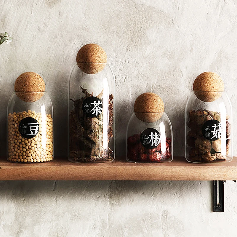 

Transparent Wood Lid Glass Airtight Canister Food Storage Bottles Tea Coffee Beans Grains Candy Jar Containers Kitchen Storage