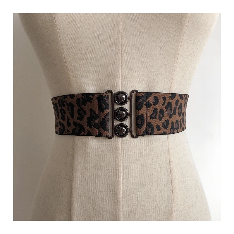 Leopard WKOUD EAM Новая мода трендовый Wid пояс женский леопардовый принт повседневный тренд с ромбовидной пряжкой эластичный пояс женский ZJ916 - Цвет: Leopard