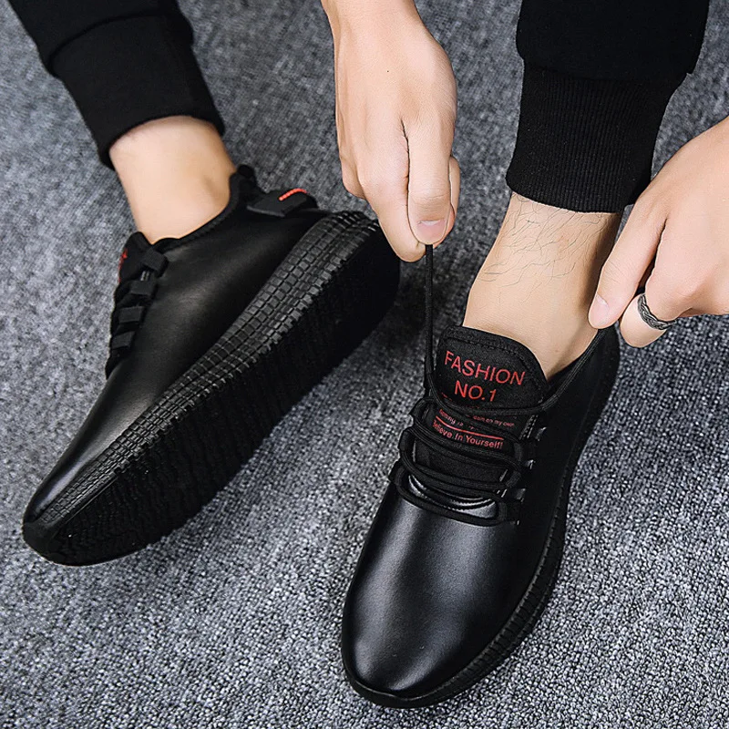

Autumn And Winter Black And White with Pattern Men's Shoes 2019 New Style Korean-style Lace-up Anti-slip Athletic Shoes Shoes
