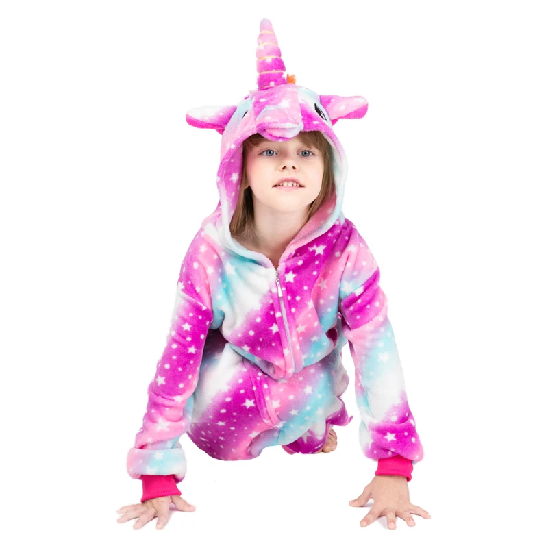 Пижамы с животными; фланелевая одежда для сна с единорогом; маскарадный костюм принцессы для девочек; детская зимняя ночная рубашка с кигуруми «Единорог»
