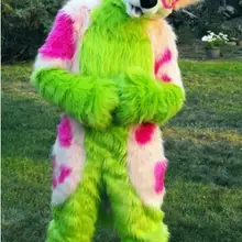 Длинный мех лисы зеленый хаски собака меховой костюм пушистый талисман костюм косплей костюм платье взрослый размер унисекс S4