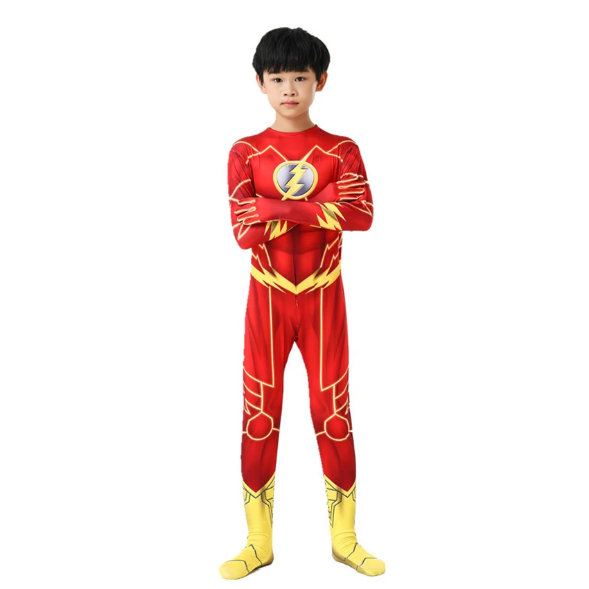 Superhero Flash Cosplay Anime Halloween Costumes for Kids Zentai Masquerade Jumpsuits Alien Party Festival Dress Movie Suit Boy cosplay jumpsuit superhero cosplay costume kids cosplay costume