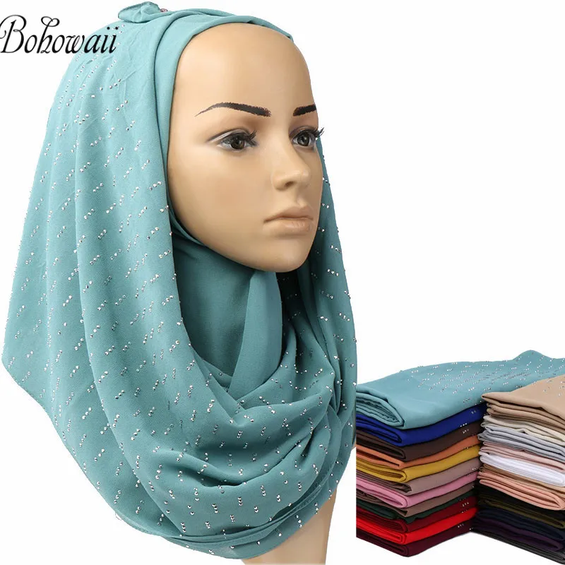 

BOHOWAII Новый Модный Блестящий шарф-тюрбан женский Musulman Femme Musulman Bubble шифоновый шарф
