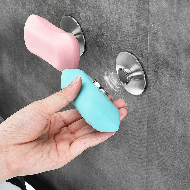 Stainless Steel Wall-Mounted Magnetic Soap Dish Bathroom Drain Wall Hanging Box Suction Cup Rack