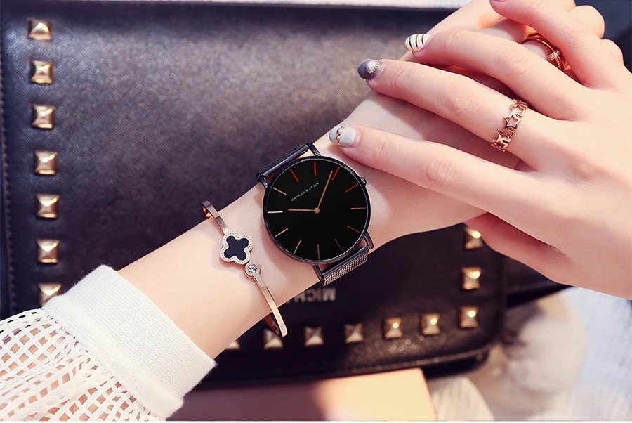 36mm Designer 2020 Luxury 4 Red Pointers Japan Quartz Movement Waterproof Women Rose Gold Stainless Steel Mesh Band Ladies Watch