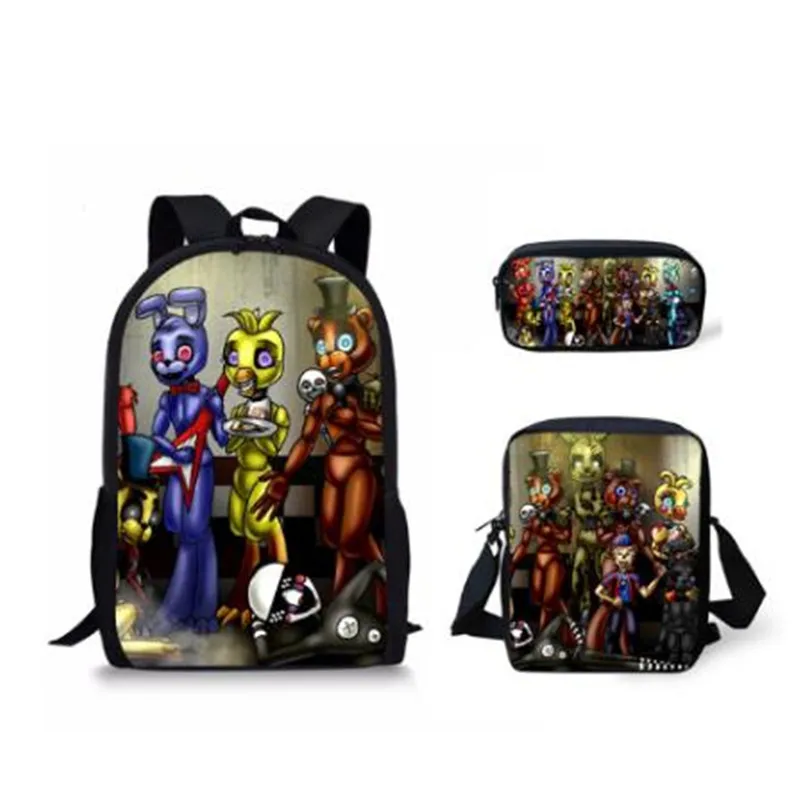 

Fashion 3PCs/set Students School Bag Set Five Nights At Freddys Design Primary Chidren's Book Bags Large Shoulder Backpack Set