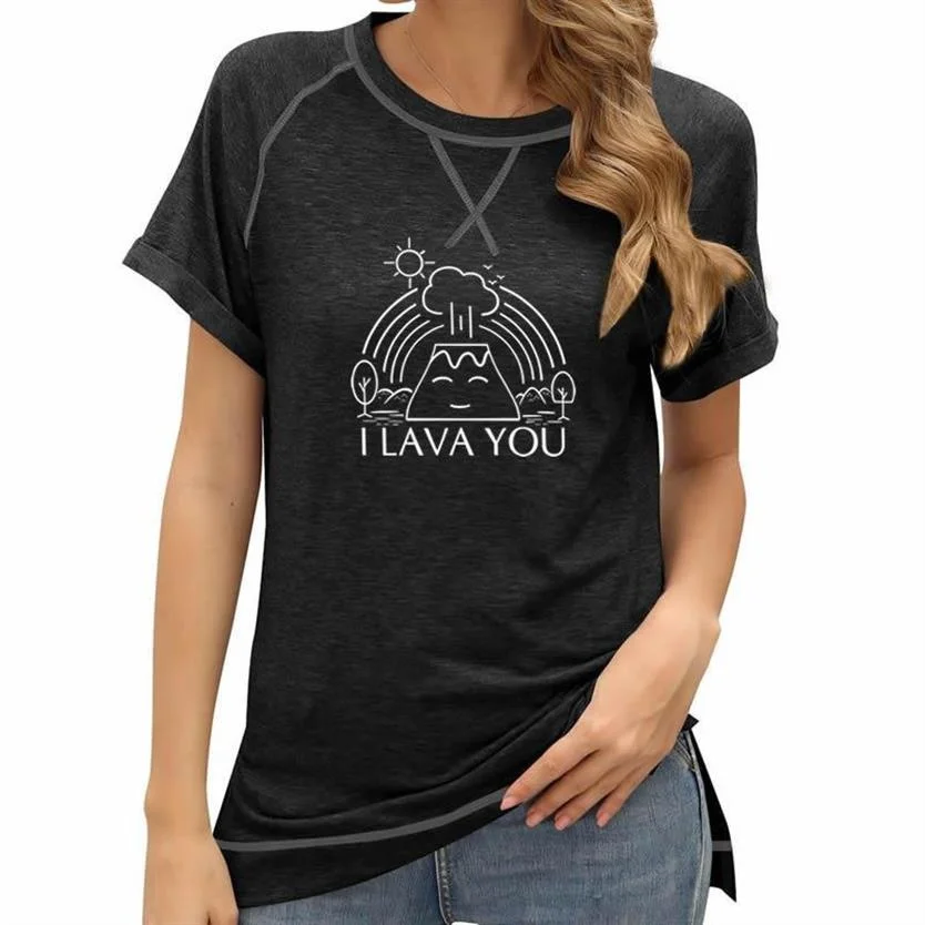 Summer Women Loose Short Sleeves T-shirt I Lava You Volcano Cartoon Letters  Print T-shirt For Women Cute Casual ​women T-shirt - T-shirts - AliExpress