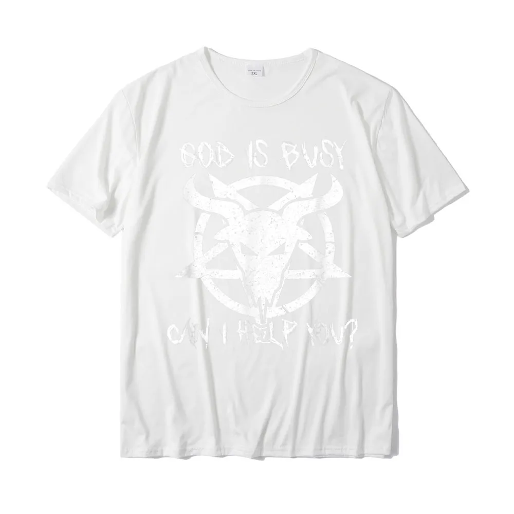 DesignBirthday Short Sleeve Tops Shirt Fall Designer Round Neck Pure Cotton Tee Shirt Men T-shirts Printed On  God Is Busy Can I Help You Funny Satan Goat Satanic T-Shirt__19996 white