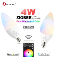 GLEDOPTO Zigbee RGB+ CCT светодиодный 4 Вт умный светильник в форме свечи E12 E14 с дистанционным управлением декоративная лампа с регулируемой яркостью работает с Amazon Echo Plus