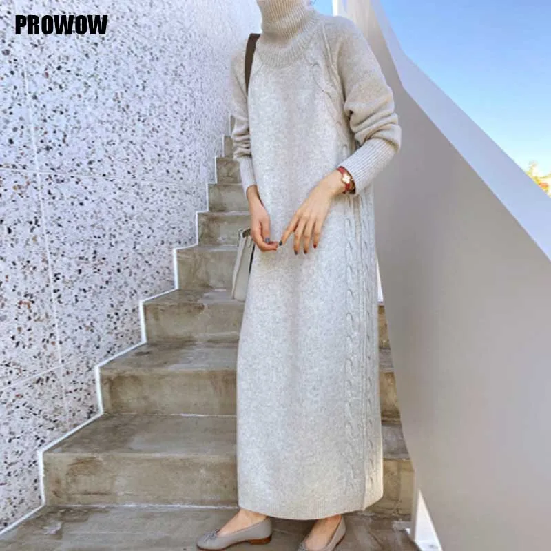 

2020 Sweater Dress Women Winter New Fashion Plus Size Turtleneck Knitted Sweater Dress Korean One-Piece Elegant Loose Long Dress