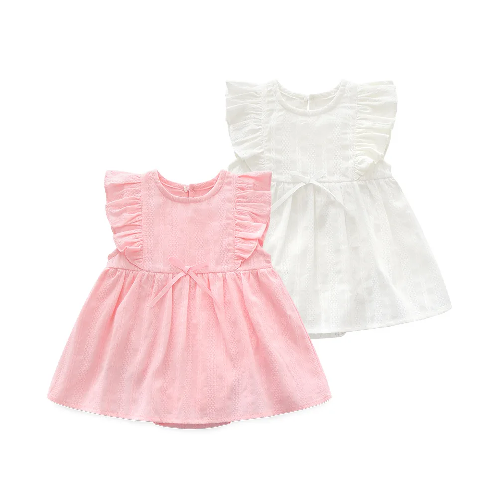 

0-12 Months Summer Newborn Baby Pure Cotton Side Collar Dress, Cute and Comfortable Breathable Female Baby Princess Dress