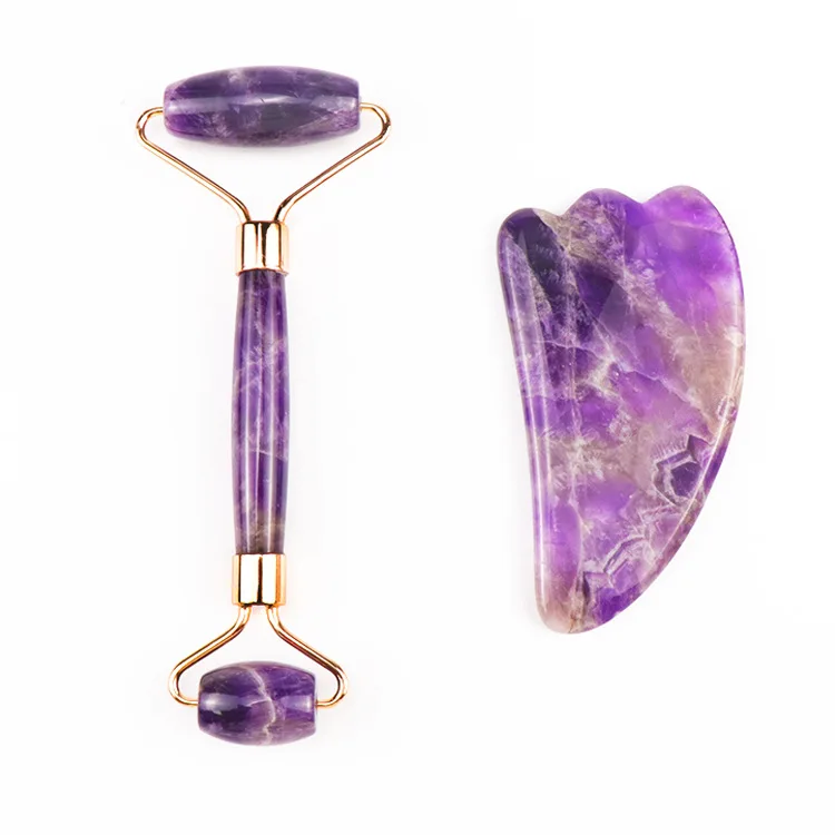 

Amethyst Jade Roller Facial Massage Roller Gua Sha Tool Set Skin Tightening Stone Face Roller anti Wrinkles Beauty Health Care