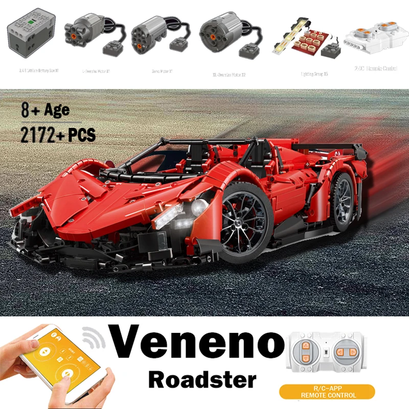 

Legoing technic Series Lamborghinies Veneno Roadster MOC Sports Car model Set Blocks Function Motor App Rc car Toys For children