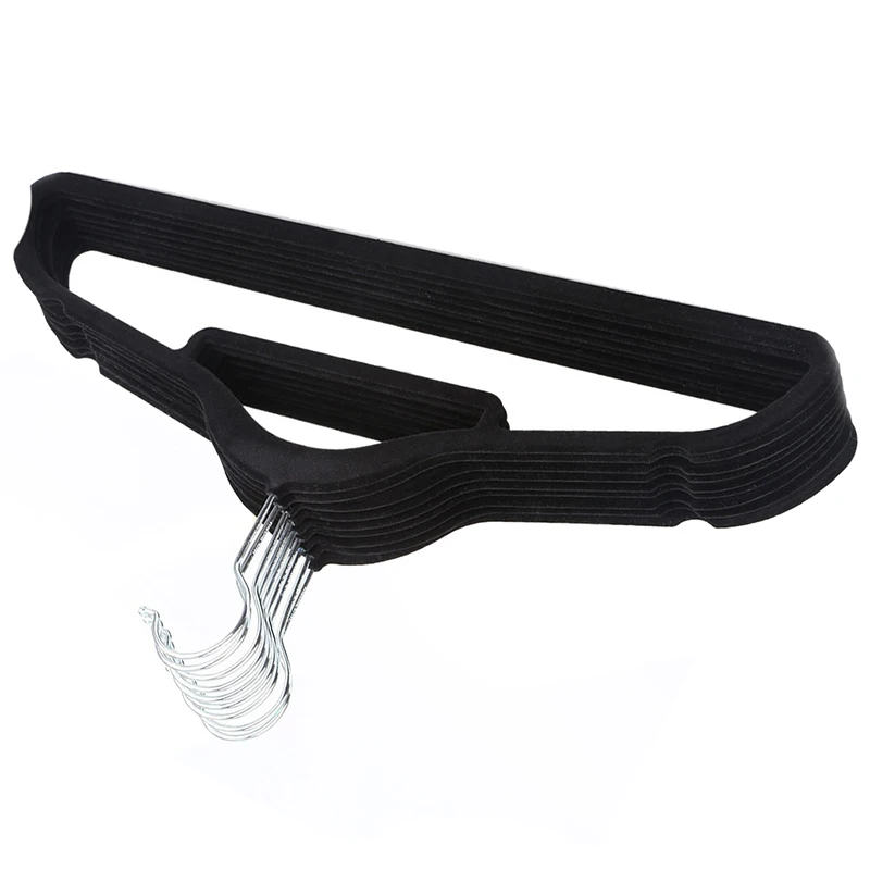 

NEW Pack of 10 Non-Slip Ultra-Thin 360 Degree Swivel Flocked Adult Clothes Hangers with Tie Bar, Notched Shoulders for Garments