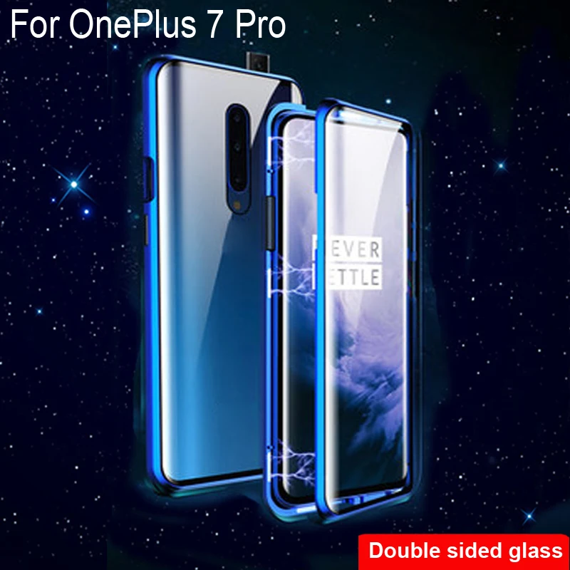 Роскошный Магнитный адсорбционный чехол для OnePlus 7 Pro с металлической рамкой, двусторонняя стеклянная крышка OnePlus7 Pro, защитный чехол для телефона в виде ракушки