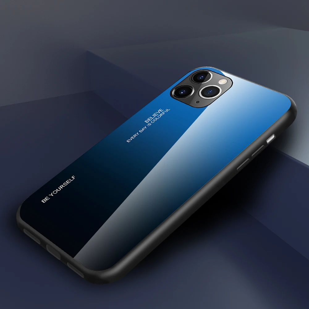 Градиентный чехол для телефона из закаленного стекла для iPhone 11 Pro Max 6,1 5,8 6,5 X XS Max XR модный жесткий чехол с задней и мягкой кромкой
