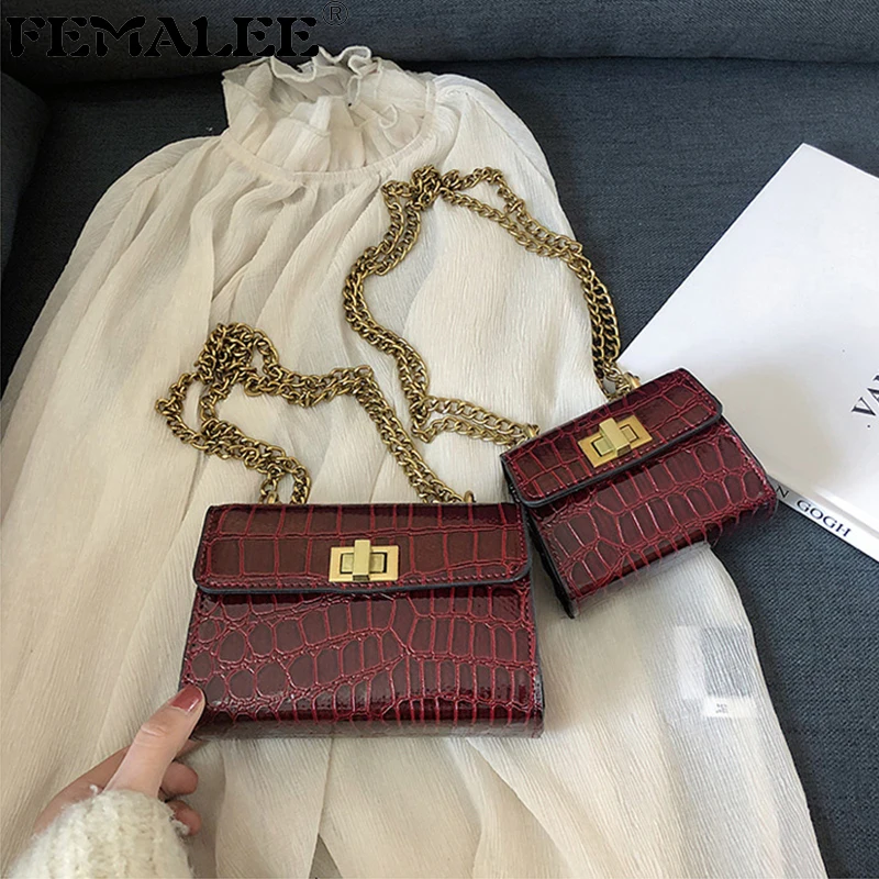 

INS Chic Crocodile Flap Leather Quality Crossbody Bag For Women Shoulder Messenger Bag Ladies Chains Lock Luxury Handbags