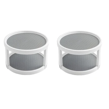 

2Pcs 360 Rotation Double Layer Cabinet Organizer Spice Storage Rack Pantry Turntable 25cm