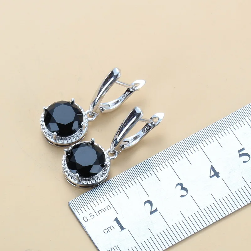Wedding Jewelry Sets Round Black Zircon Dangle Earrings And Necklace Ring For Women Gift bridal jewelry sets,earring ring sets
