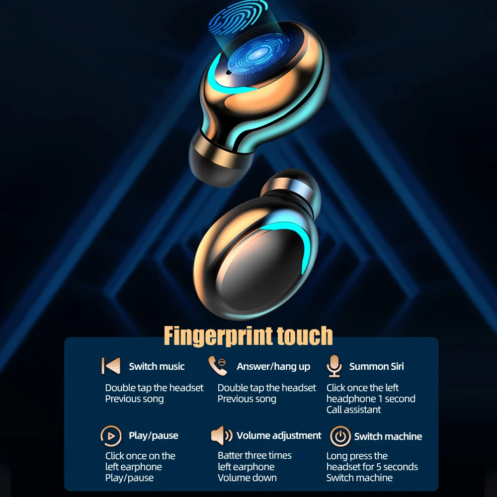  ACCEZZ TWS LED Wireless Earphone Bluetooth 5 0 Earphones Waterproof Sport Headset In ear HiFi Stereo 9D Noise Cancel Earphones