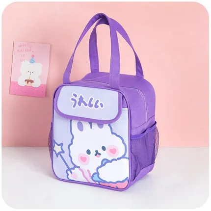 Kawaii Lunch Bag Women Cute Bear Picnic Travel Thermal Breakfast Box Girls School Child Convenient Lunch Box Tote Food Bags 118 purple