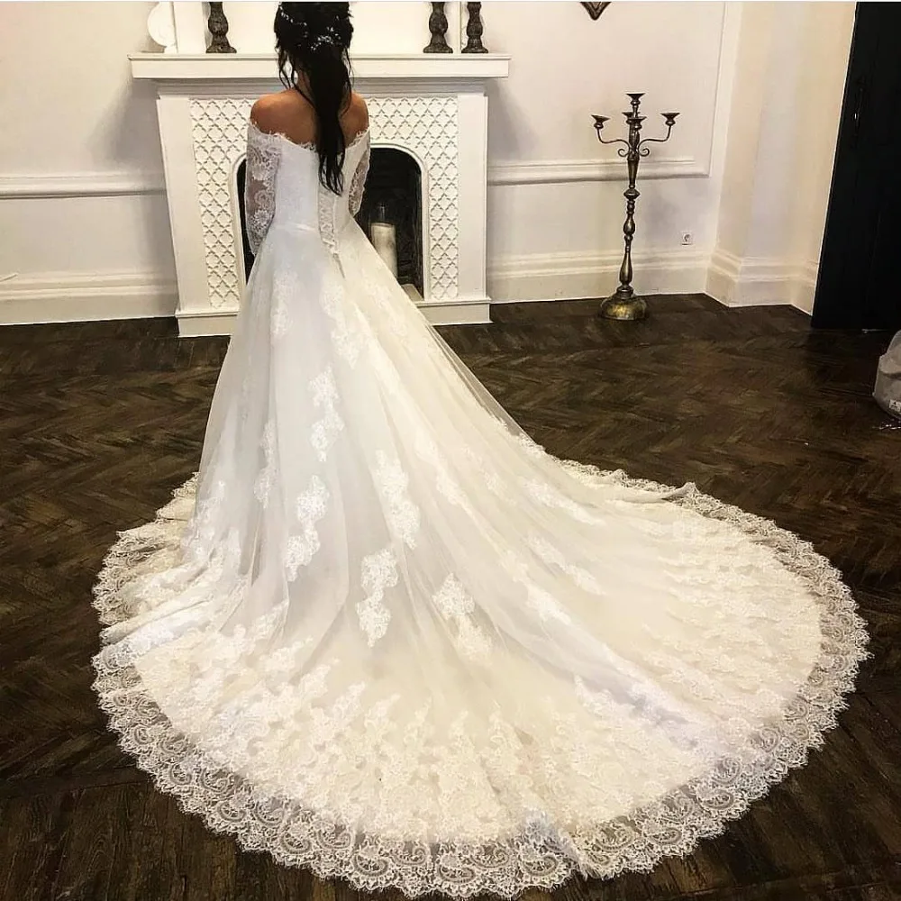 DZW621 халат де mariée Винтаж свадебное платье одежда с длинным рукавом открытыми плечами кружево аппликации скромный элегантный платья на