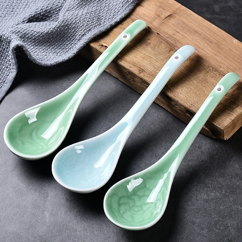 

Big Soup Spoon Longquan Celadon Ceramic Long Spoons Home Dinnerware Accessories Tool Noodle Scoop Chinese Big Rice Scoops Crafts