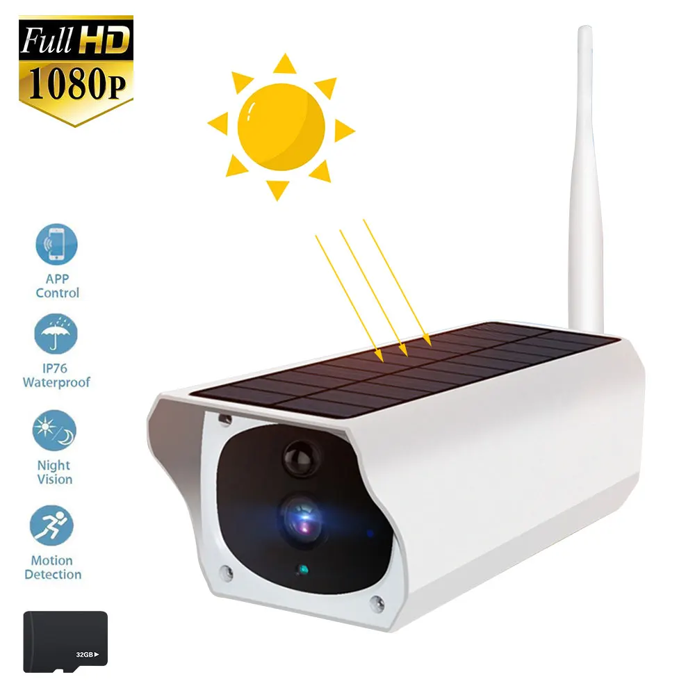 

Solar IP Camera 1080P HD Wifi Security Camera Outdoor Waterproof IP67 Wireless Surveillance Camera PIR Motion Detection Audio