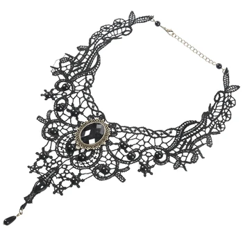 

New Gothic Victorian Black Lace Choker Necklace Metal Cameo Jewel Steampunk Cosplay