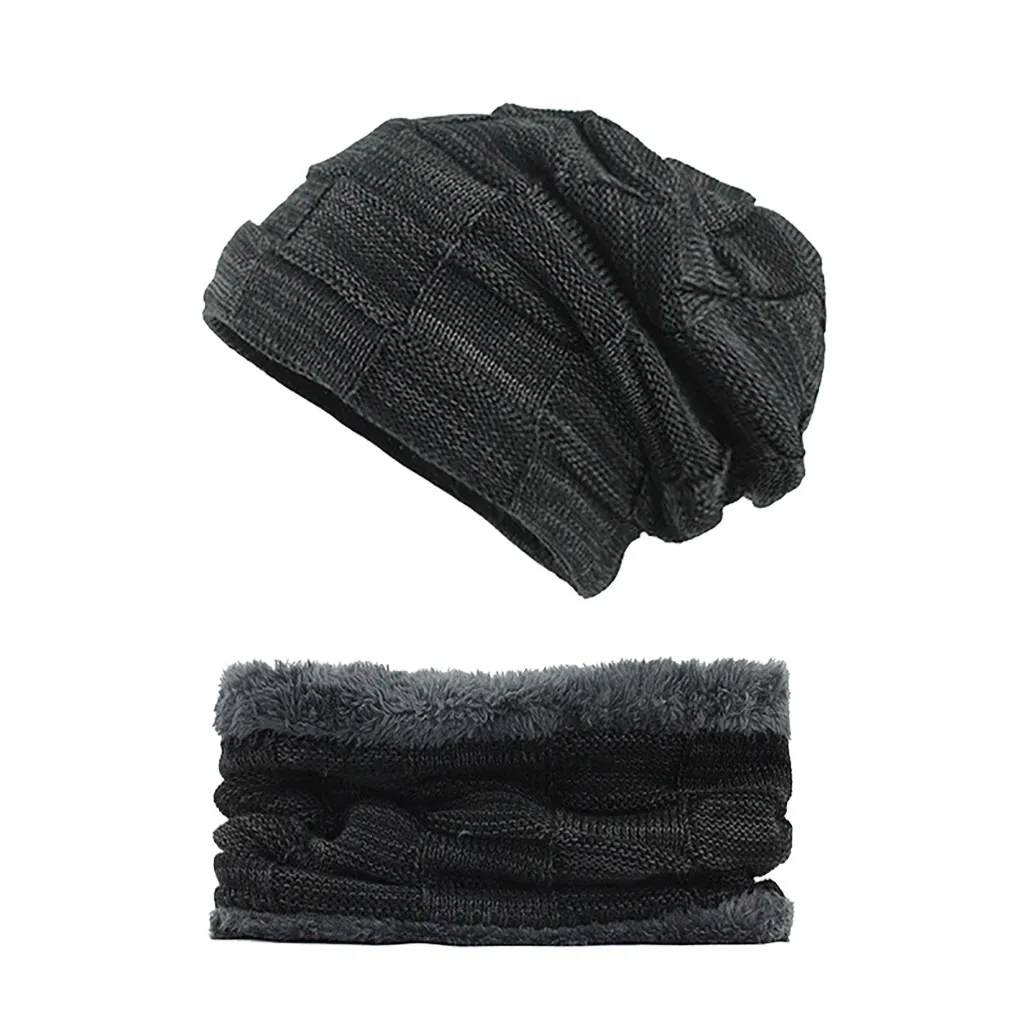 Black Feitong, шапки унисекс, толстая зимняя шапочка-шарф, набор, вязаная шапка плюс, толстая вязаная теплая шапка W1121 - Цвет: Black