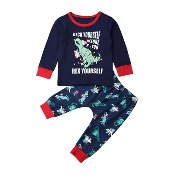 

Christmas Newborn Baby Boy Girls Long Sleeve Dinosaur Print Cartoon Clothes T-shirt Tops Pants Autumn Winter Xmas Outfit Set