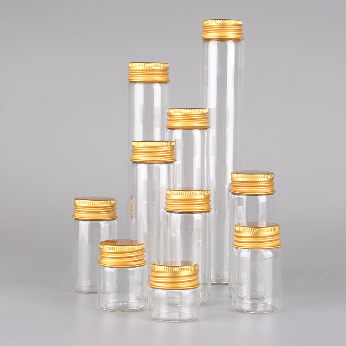12pcs 10ml 15ml 20ml 25ml 30ml 40ml 50ml 60ml 80ml 100ml Glass Empty Bottles With Golden Aluminum Caps Spice Glass Jars Vails 4