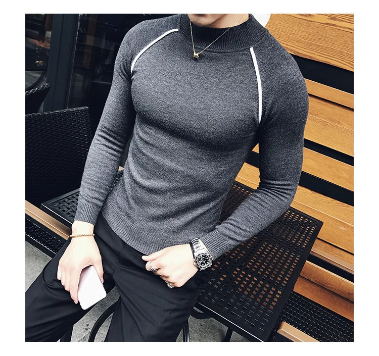 4 цвета контрастная окантовка sueter hombre slim fit полуводолазка пуловер для мужчин Vetement Homme trui heren коричневый slim fit
