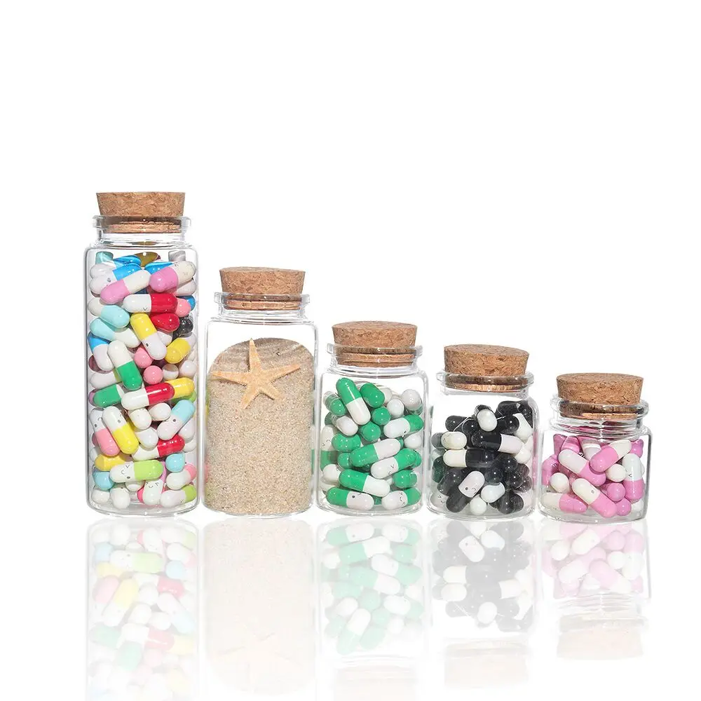 8pcs 50/60/90/100/120/150/200/240/260ml Big Transparent Cork Stopper Glass Bottles Jar Vials Caddy Storage Jars Container