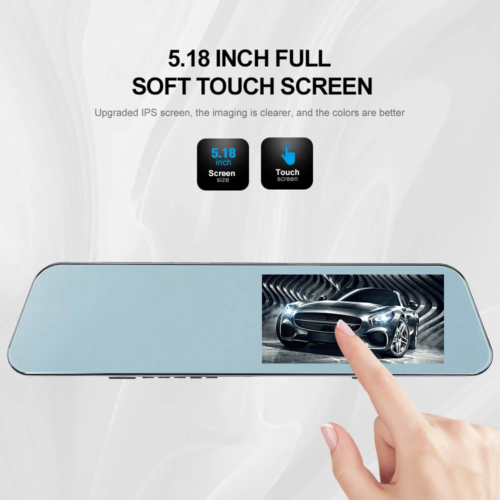 

5.18 inch IPS screen HD driving recorder, dual recording, touch screen, motion detection, loop recording, 170Â° wide angle