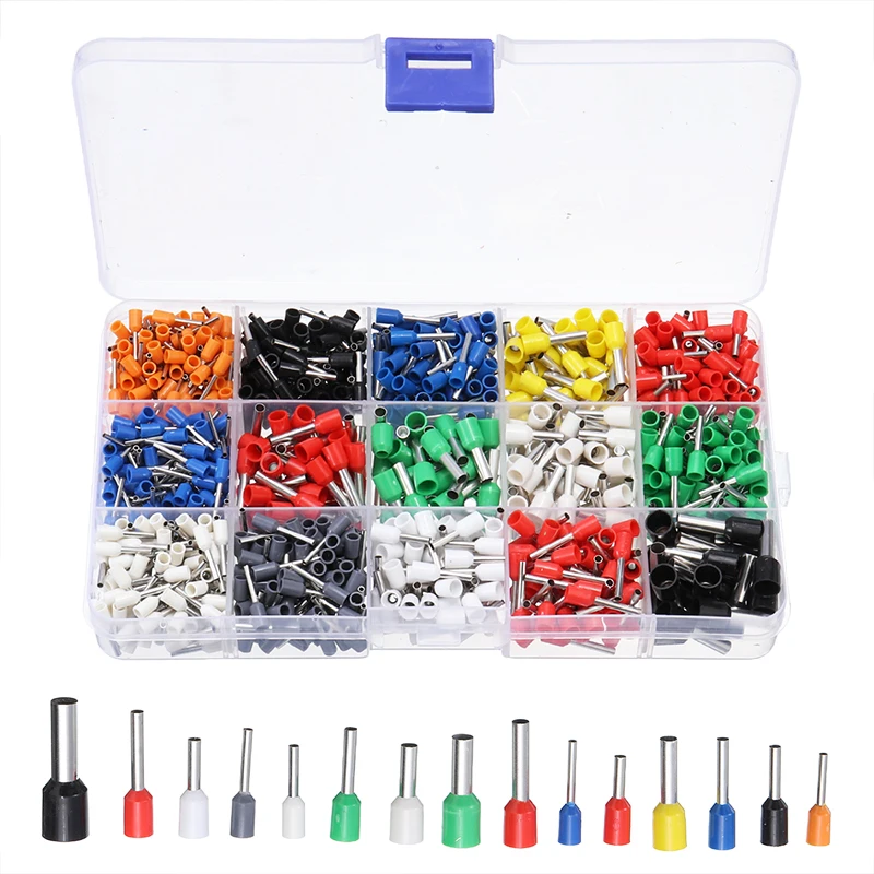 

1000pcs Portable Electric Wire Cable Wiring Crimp Terminals 8 Colors Insulated Ferrules Wire Connector Terminal Assorted Box Kit