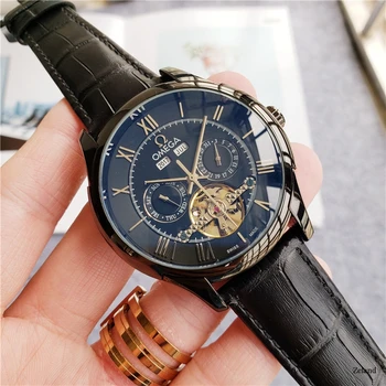 

2020 Omega- fashion tourbillon men and women automatic mechanical watch multi-function imported leather watchband wristwatch