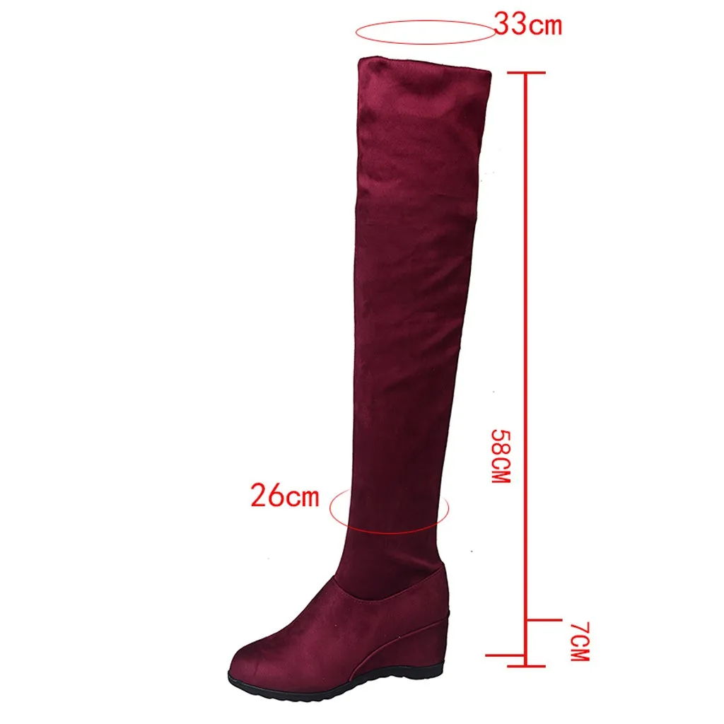 Женские теплые сапоги эластичные сапоги выше колена из эластичной ткани высокие сапоги на танкетке Большие размеры 35-43, ботинки с острым носком на молнии сбоку