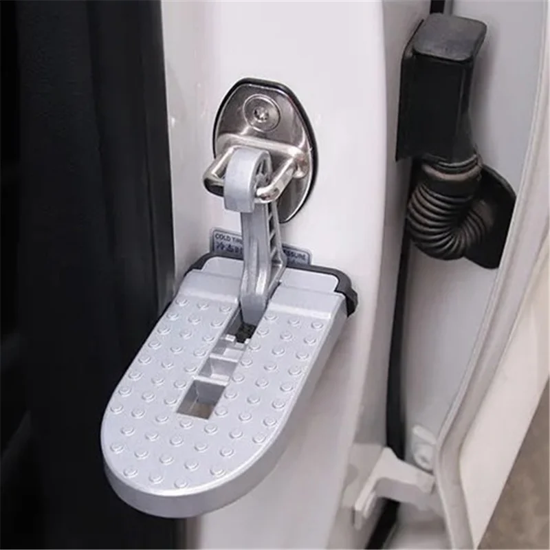 Crochet de verrouillage de voiture seuil de porte en alliage d'aluminium  échelle de pédale de pied automatique pliable, argent 