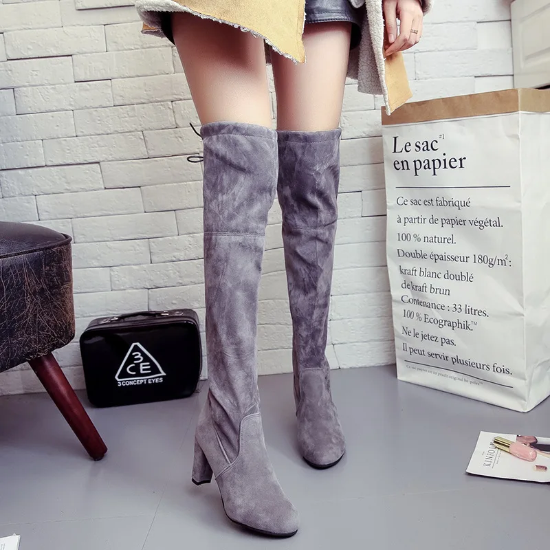 

2019 Autumn/Winter Big Code 34-43 Long Boots Thick Heeled Over Knee-On Boots Suede High Boots High Heeled Women's Boots