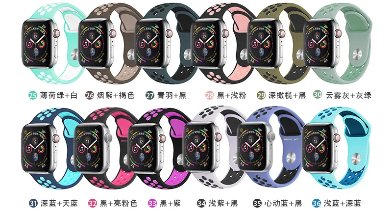 Мягкая силиконовая лента для наручных часов Apple Watch 5/4/3/2/1 личность Смарт-часы замена аксессуары пористая дышащая одно отверстие ремень