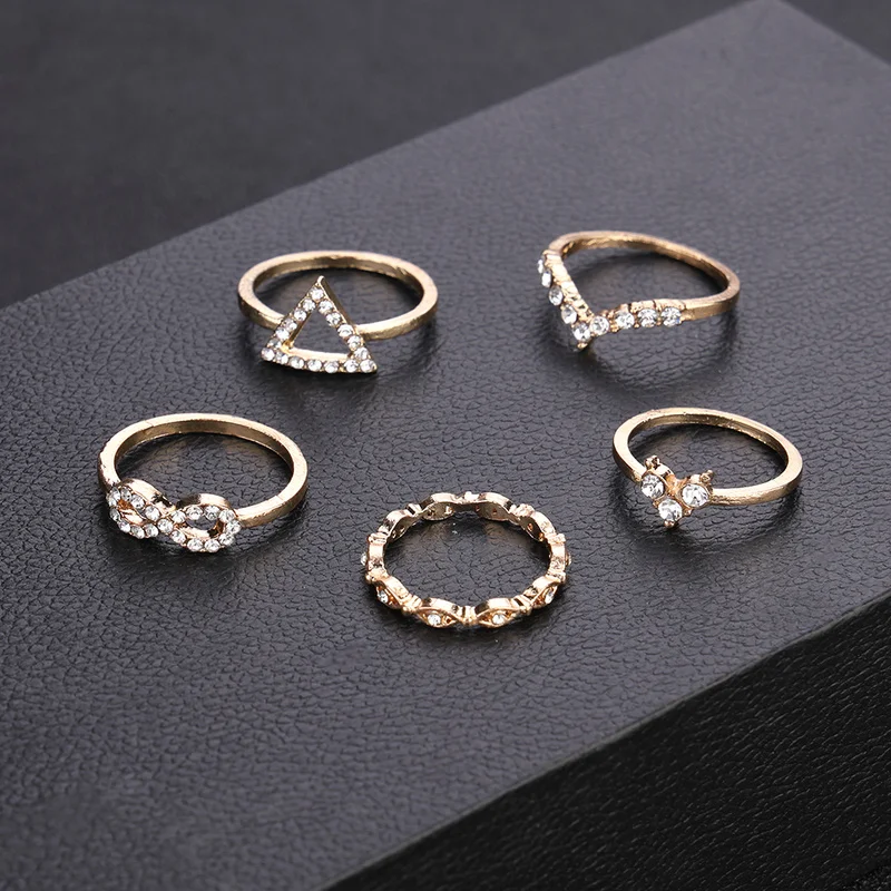 Sindlan 5 шт. золотой треугольник бант Кристалл Шарм кольца для женщин леди свадебные кольца набор Бохо Стразы ювелирные изделия на безымянный палец