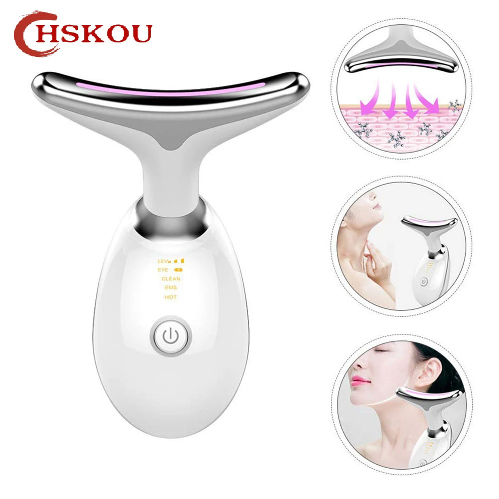 Hskou Neck Face Beauty Device 3 Colors Led Photon Therapy Skin Tighten Reduce Double Chin Anti