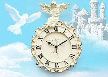 

European Angel Art Wall Clock Morden Design Shabby Chic Home Decor Retro Modern Roman Numerals Personality Rural Art