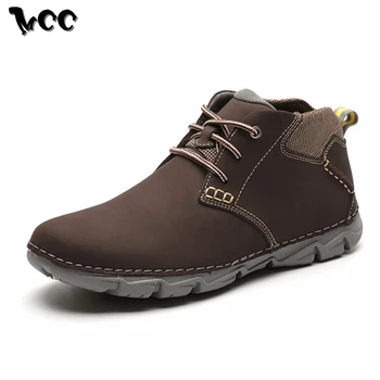 

Genuine Leather Shoes Men Ankle Boots Solid England Style Lace-up Round Toe Flat Sneakers Soft Outsoor Wear Resistant Anti-skid