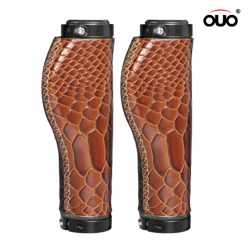 

OUO Bicycle Grips Real Leather MTB Cycling Handlebar Cover Mountain Road Bike Grips Anti-slip Handle Lock Bar Ends